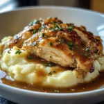 Chicken and Garlic Gravy with Cheesy Mashed Potatoes