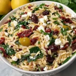 Homemade Orzo Pasta Salad with Feta and Sun Dried Tomatoes - flirtyfood
