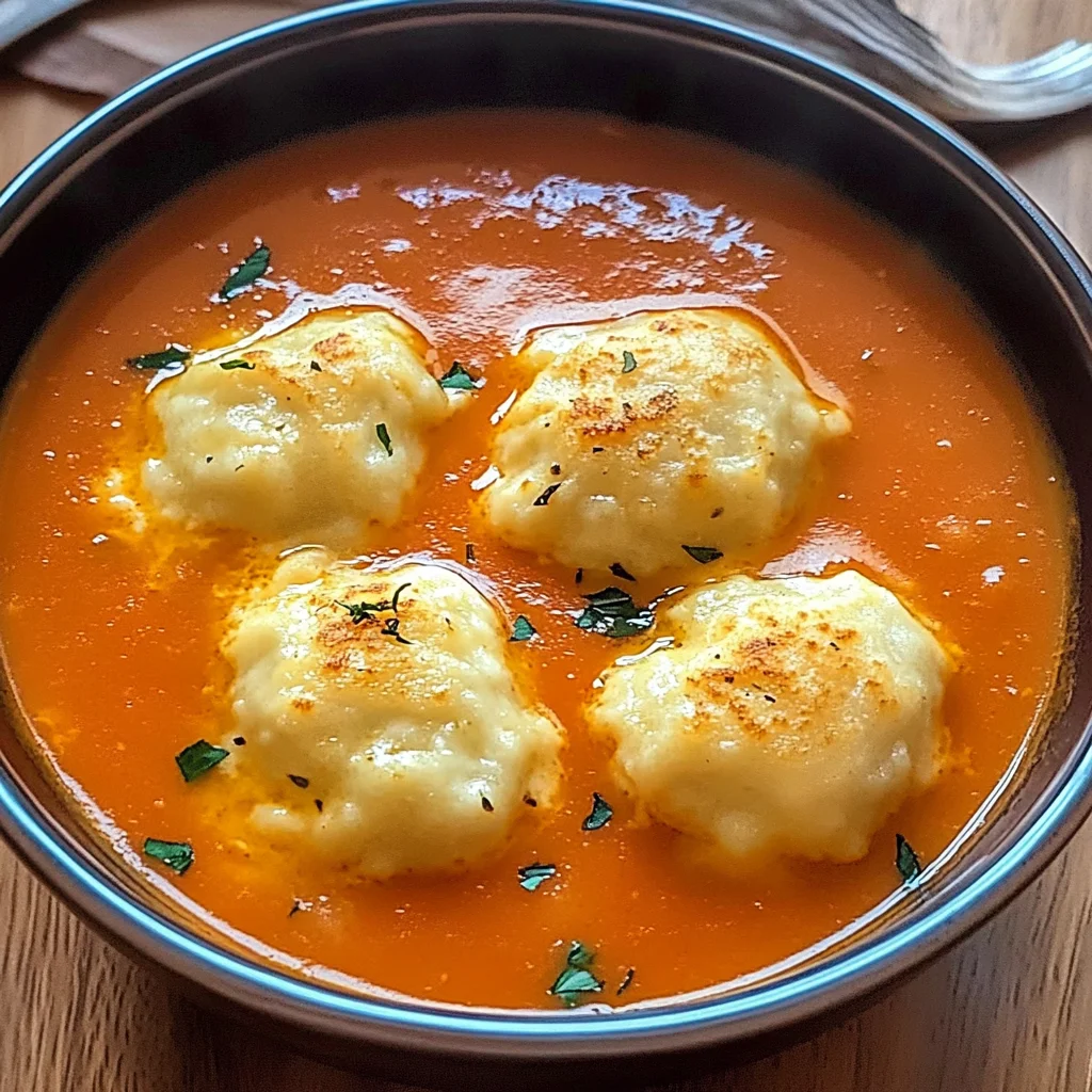 Tomato Soup with Cheese Dumplings