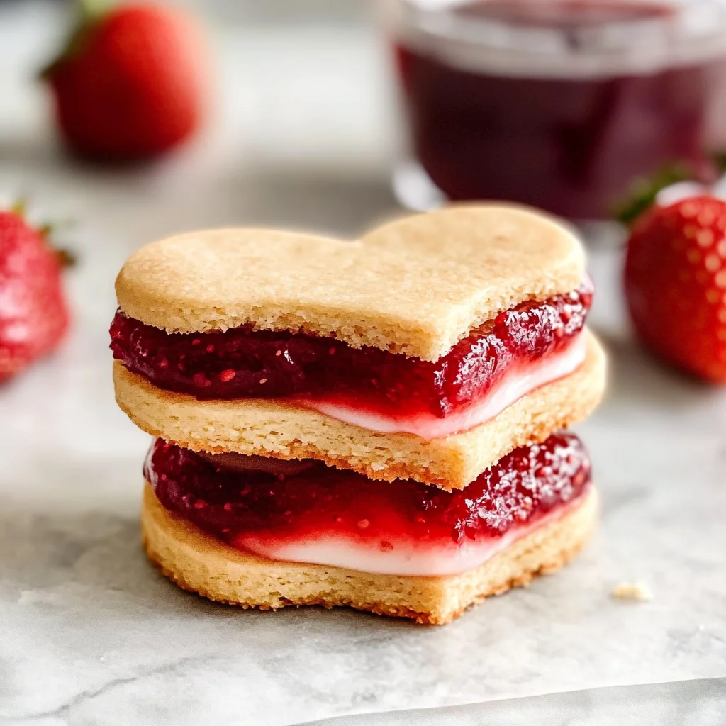 Filled Heart-Shaped Strawberry Shortbread Cookies