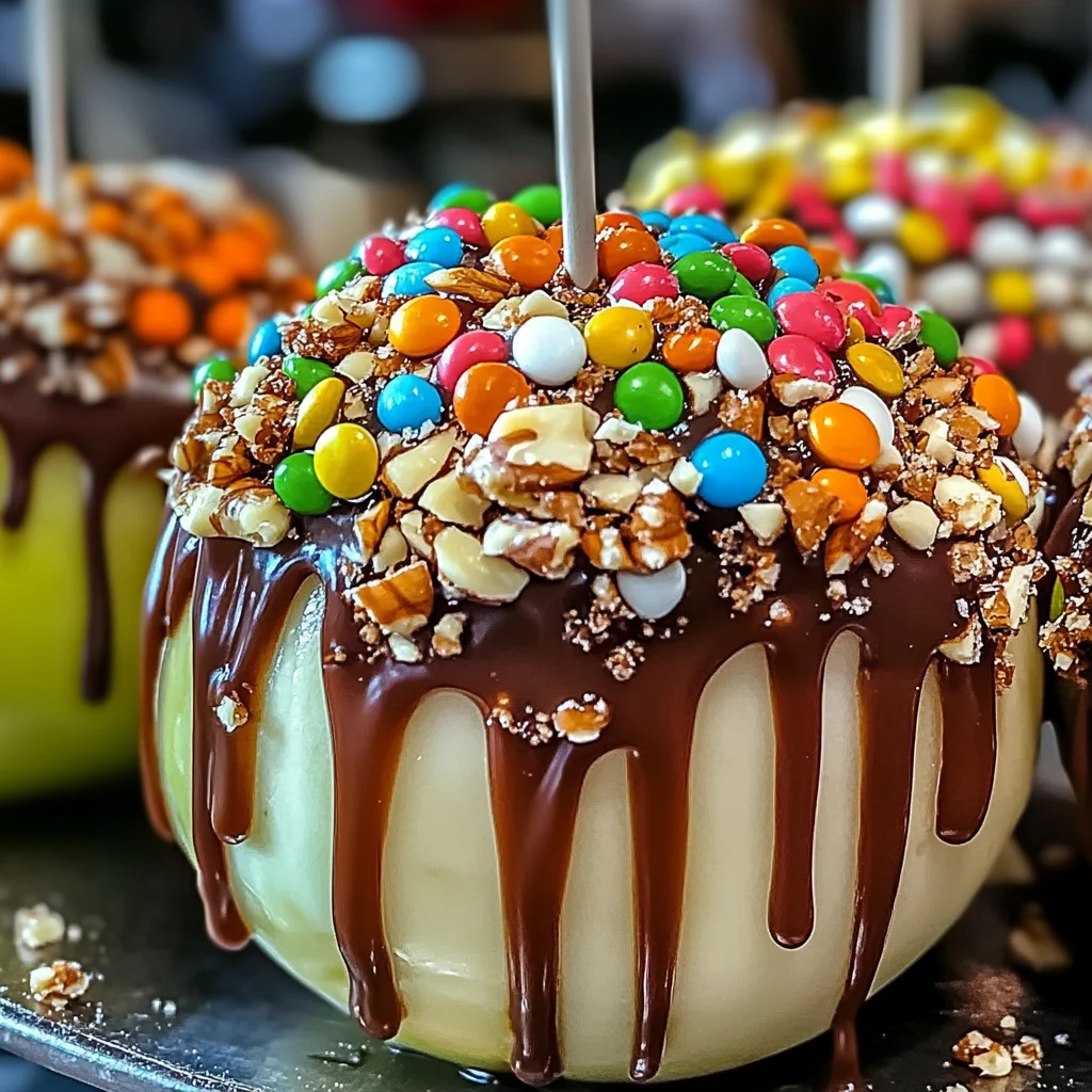 Indulgent Candy-Coated Caramel Apple Creations to Savor