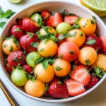 Melon Strawberry Salad with Lime Mint Dressing