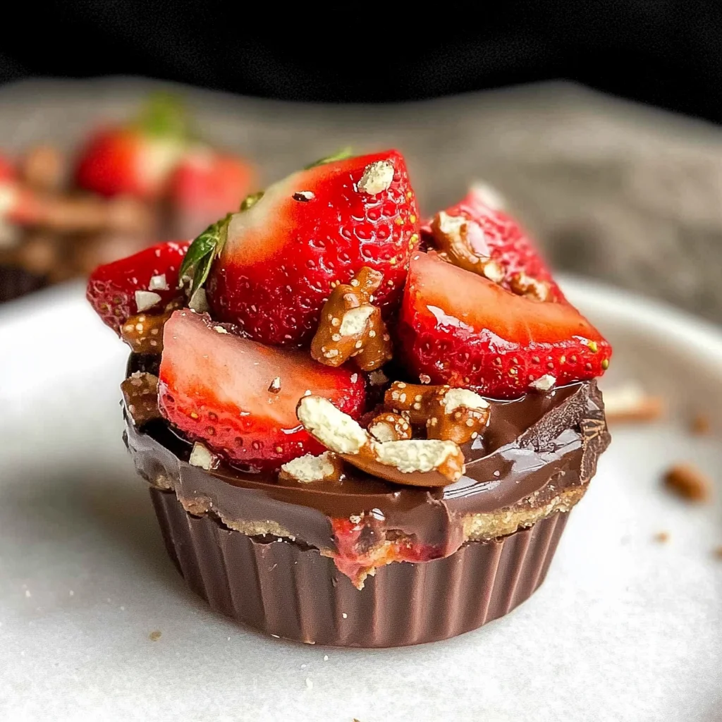 Chocolate strawberry pretzel fudge cups
