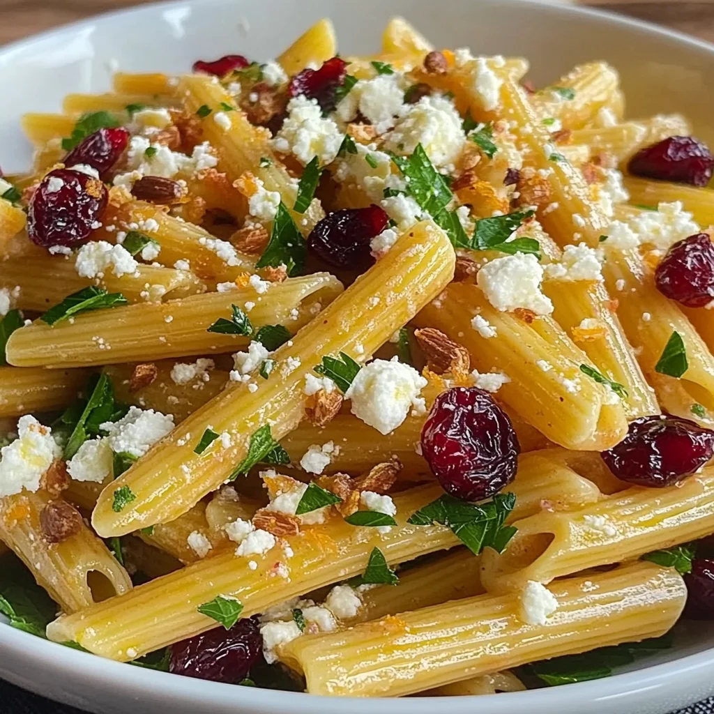 Refreshing Feta and Cranberry Penne Salad with Easy Homemade Orange Vinaigrette