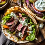 Sheet Pan Steak Gyros with Feta Tzatziki Sauce