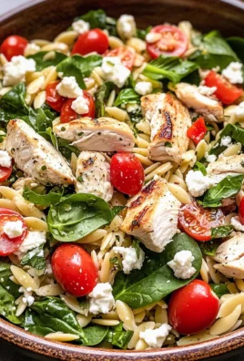 Spinach Orzo Chicken Salad with Goat Cheese