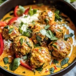 Thai Chicken Meatballs in Coconut Curry with Garlic Butter Sauce