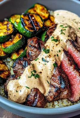 Grilled Steak Bowl with Creamy Sauce & Grilled Zucchini
