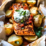 Parchment Baked Roasted Red Pepper Salmon